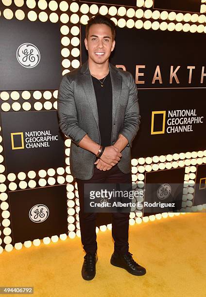 Olympic medalist Apolo Ohno attends National Geographic Channel's "Breakthrough" world premiere event at The Pacific Design Center on October 26,...