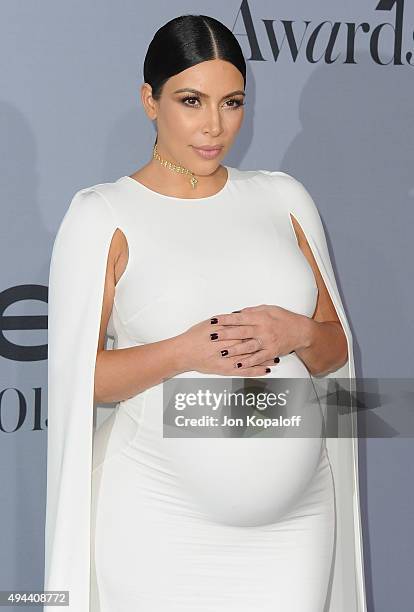 Kim Kardashian arrives at the InStyle Awards at Getty Center on October 26, 2015 in Los Angeles, California.
