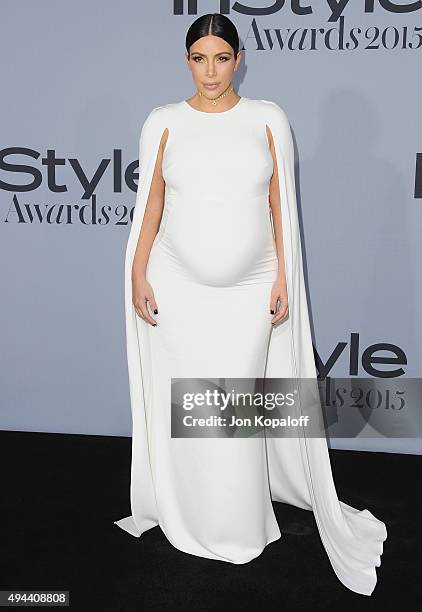 Kim Kardashian arrives at the InStyle Awards at Getty Center on October 26, 2015 in Los Angeles, California.