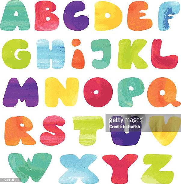 kinder-alphabet, aquarell - - alphabet stock-grafiken, -clipart, -cartoons und -symbole
