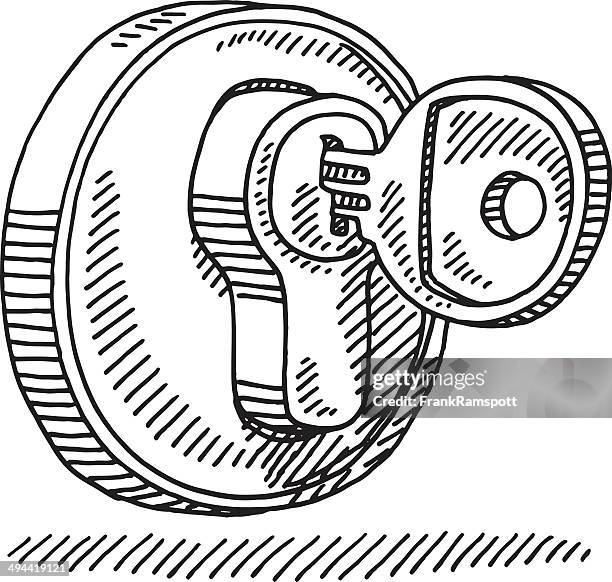 stockillustraties, clipart, cartoons en iconen met key lock drawing - op slot doen