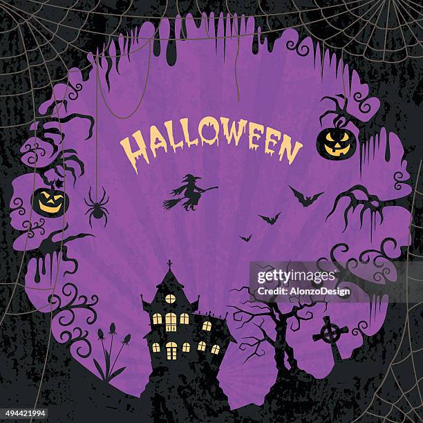 halloween background frame - witch flying stock illustrations