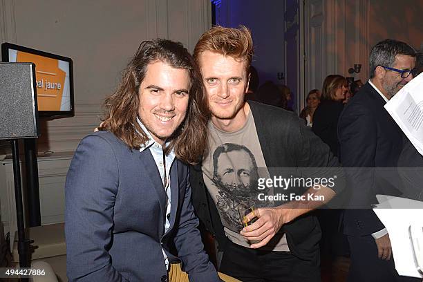 Alexandre Maras and Jean Charles Coupe attend 'Le Bal Jaune 2015' Dinner Party At Hotel Salomon de Rothschild during FIAC on October 23, 2015 in...