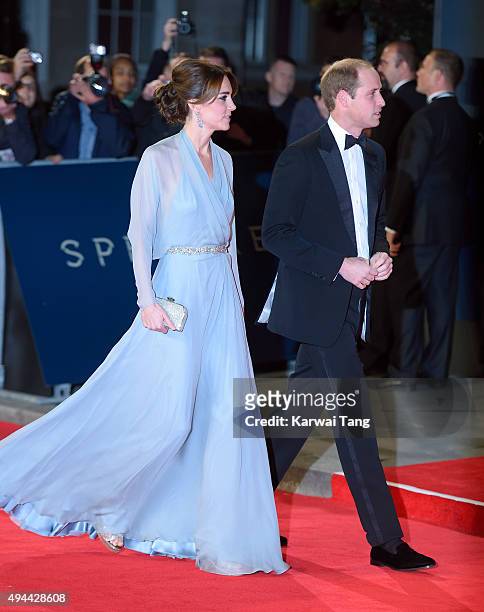 Catherine, Duchess of Cambridge and Prince William, Duke of Cambridge attend the Royal Film Performance of "Spectre" at the Royal Albert Hall on...