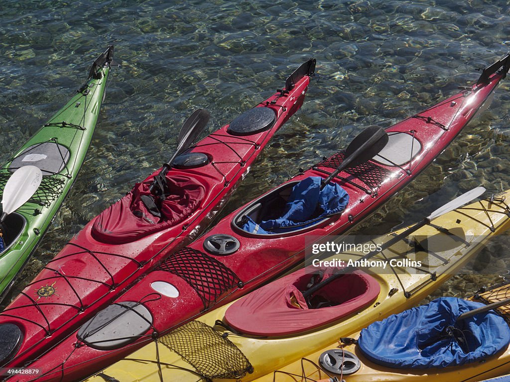 Colorful kayaks moored in Croatia