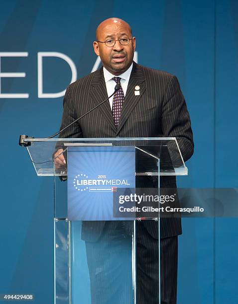 Philadelphia Mayor Michael Nutter attends 2015 Liberty Medal Ceremony honoring His Holiness the 14th Dalai Lama of Tibet at National Constitution...