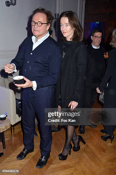 Guillaume Durand and Diane de Mac Mahon attend 'Le Bal Jaune 2015' Dinner Party At Hotel Salomon de Rothschild during FIAC on October 23, 2015 in...