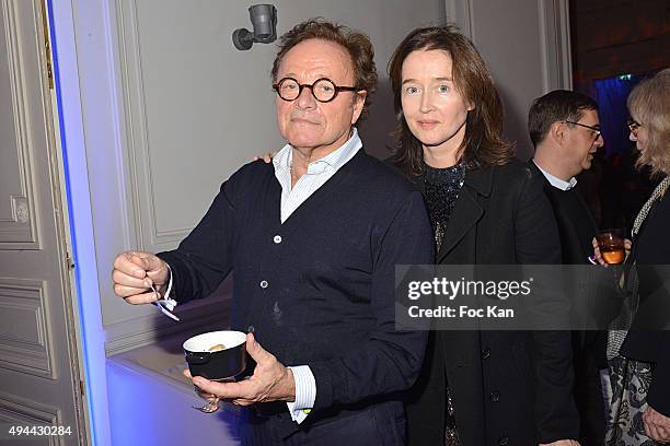 Guillaume Durand and Diane de Mac Mahon attend 'Le Bal Jaune 2015' Dinner Party At Hotel Salomon de Rothschild during FIAC on October 23, 2015 in...