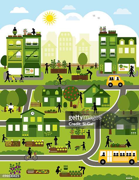 urban landwirtschaft community - city life stock-grafiken, -clipart, -cartoons und -symbole