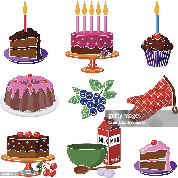 stockillustraties, clipart, cartoons en iconen met birthday baking - tulbandcake