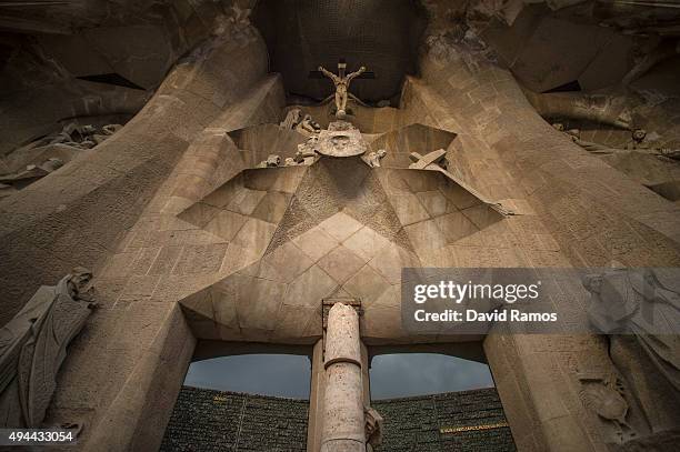 General view of the Passion's facade of 'La Sagrada Familia' on October 26, 2015 in Barcelona, Spain.'La Sagrada Familia' Foundation announced on...