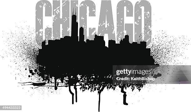 chicago skyline grunge graphic - chicago skyline stock illustrations