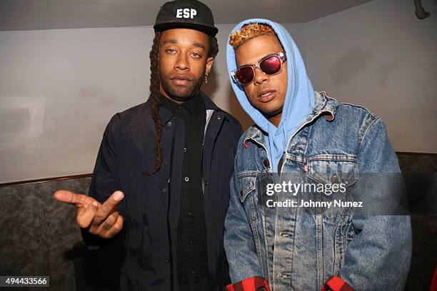 Recording artists Ty Dolla $ign and ILoveMakonnen backstage at the Ty Dolla $ign "Free TC" Debut Album Release concert at Highline Ballroom on...