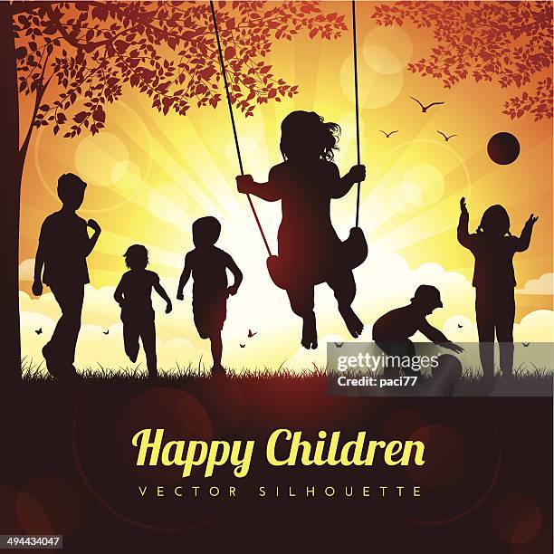 happy children playing - summer of 77 stock illustrations
