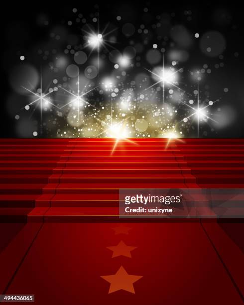 red carpet on steps with paparazzi flashes - red carpet event stock illustrations