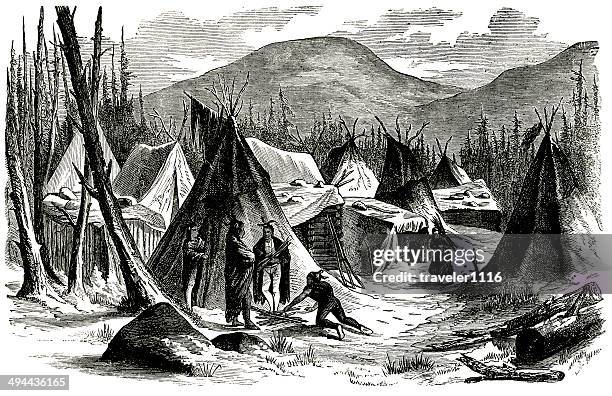 indian village in winter - teepee stock illustrations