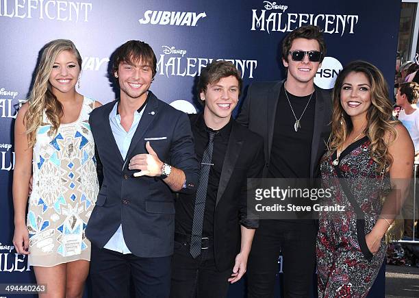 Emblem3 arrives at the World Premiere Of Disney's "Maleficent" at the El Capitan Theatre on May 28, 2014 in Hollywood, California.