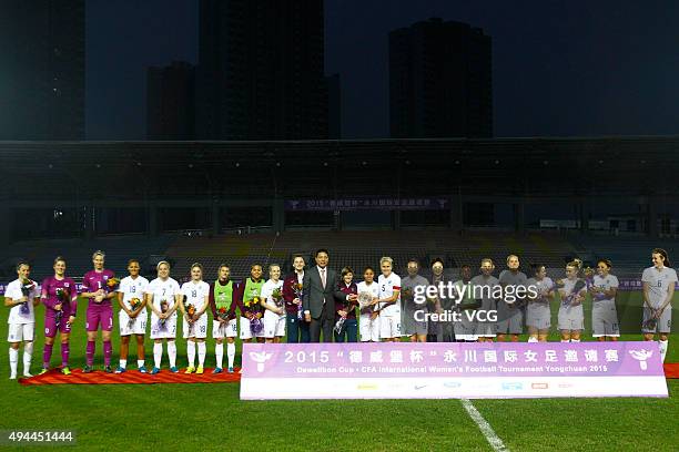 England wins the second place in the 2015 Yongchuan Women's Football International Matches at Yongchuan Sports Center on October 27, 2015 in...