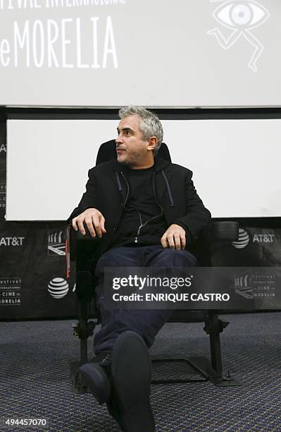 Mexican film director Alfonso Cuaron attends the presentation of the movie "Desierto de Jonas" in the framework of the 13th Morelia International...