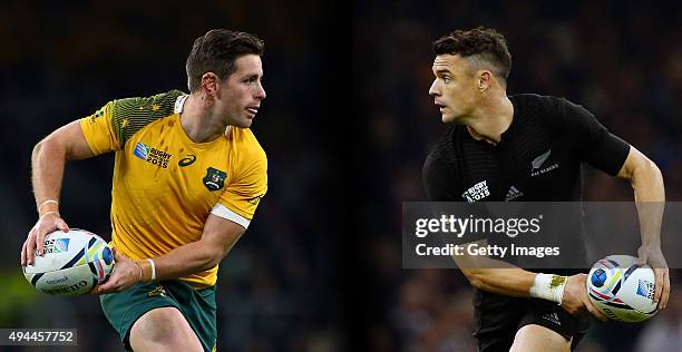 In this composite image a comparison has been made between fly halfs Bernard Foley of Australia and Dan Carter of New Zealand. New Zealand and...