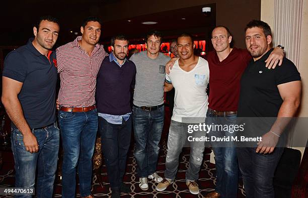 Mamuka Gorgodze, Juandre Kruger, Brock James, Francois Trinh-Duc, Ti'i Paulo, Mike Tindall and Julien Brugnaut of The Barbarians attend the launch of...