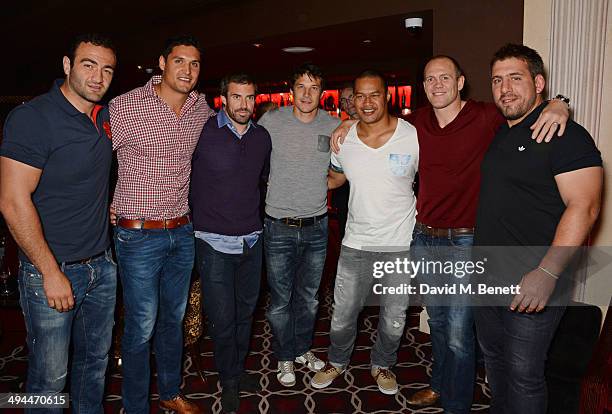 Mamuka Gorgodze, Juandre Kruger, Brock James, Francois Trinh-Duc, Ti'i Paulo, Mike Tindall and Julien Brugnaut of The Barbarians attend the launch of...