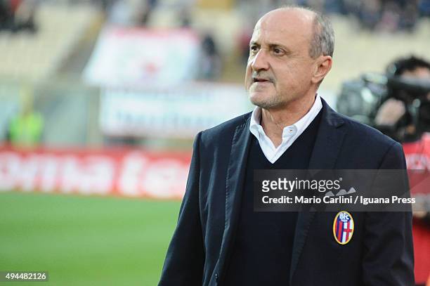 Delio Rossi head coach of Bologna FC looks on prior the beginning of the Serie A match between Carpi FC and Bologna FC at Alberto Braglia Stadium on...