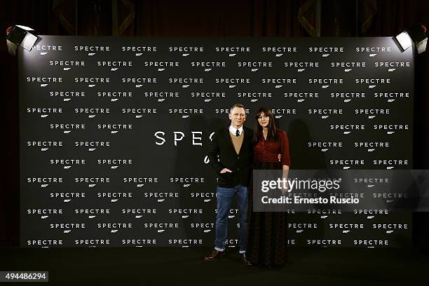 Actor Daniel Craig and Monica Bellucci attend a photocall for 'Spectre' at Hotel St Regis on October 27, 2015 in Rome, Italy.
