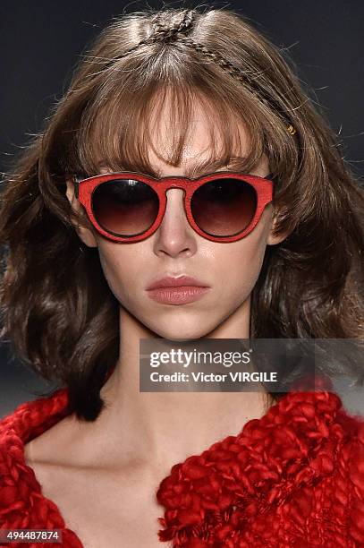 Model walks the runway at the Ratier fashion show during the Sao Paulo Fashion Week Fall/Winter 2016 on October 23, 2015 in Sao Paulo, Brazil.