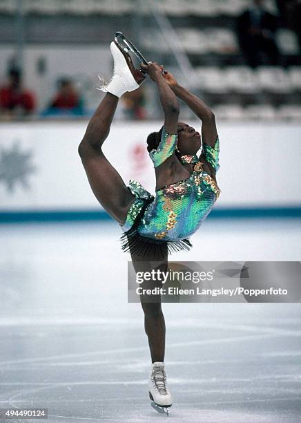 Surya Bonaly of France performing in the ladies skating event during the Winter Olympic Games in Albertville, France, circa February 1992.