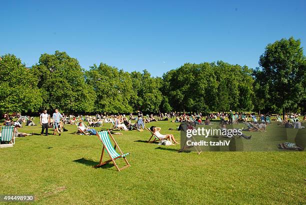 sunbathers in london's hyde park - hyde park - london stock pictures, royalty-free photos & images