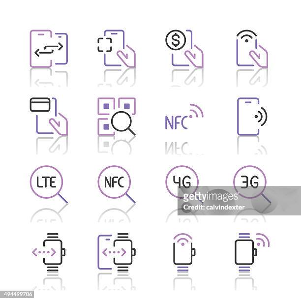 communication and mobile data icons 2 | purple line series - electronic money transfer stock illustrations