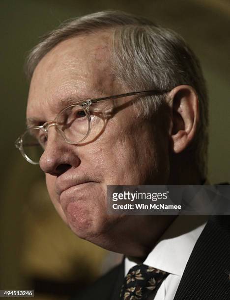 Senate Minority Leader Harry Reid answers questions following the weekly Democratic policy meeting at the U.S. Capitol October 27, 2015 in...