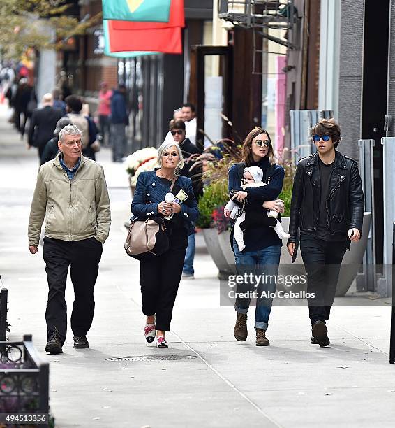 Will Knightley,Sharman Macdonald,Keira Knightley, James Righton,Edie Righton are seen in Soho on October 27, 2015 in New York City.