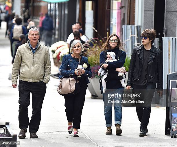 Will Knightley,Sharman Macdonald,Keira Knightley, James Righton,Edie Righton are seen in Soho on October 27, 2015 in New York City.