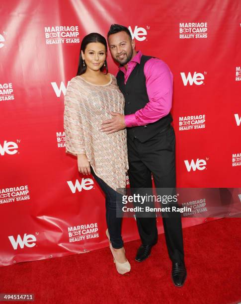 Personality Jenni "JWOWW" Farley and Roger Mathews attend the "Marriage Boot Camp: Reality Stars" event at Catch Rooftop on May 29, 2014 in New York...