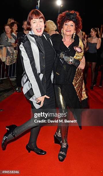 Nell Campbell and Patricia Quinn attend the 40th anniversary screening of "The Rocky Horror Picture Show" at Royal Albert Hall on October 27, 2015 in...