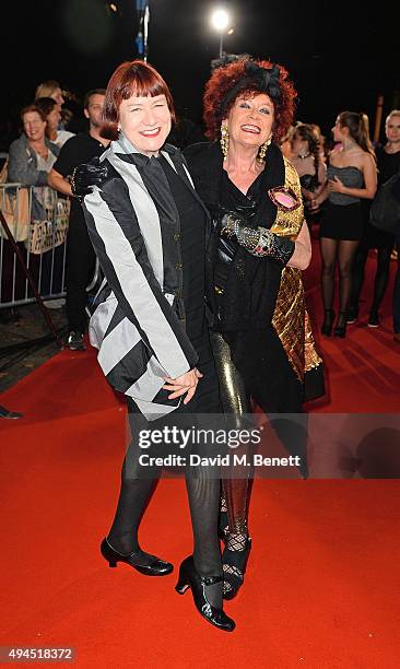 Nell Campbell and Patricia Quinn attend the 40th anniversary screening of "The Rocky Horror Picture Show" at Royal Albert Hall on October 27, 2015 in...