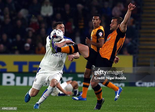 Shaun Maloney of Hull City challenges Andy King of Leicester City during the Capital One Cup Fourth Round match between Hull City and Leicester City...