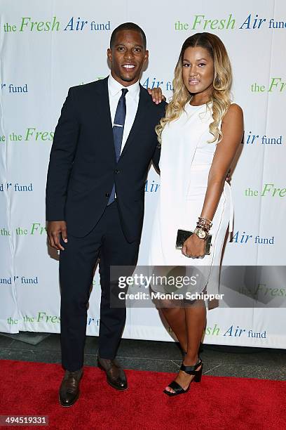 Professional football player Victor Cruz and Elaina Watley attend the 2014 Fresh Air Fund Honoring Our American Hero at Pier Sixty at Chelsea Piers...