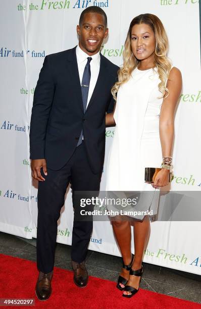 Victor Cruz and Elaina Watley attend\ the 2014 Fresh Air Fund Honoring Our American Hero at Pier Sixty at Chelsea Piers on May 29, 2014 in New York...