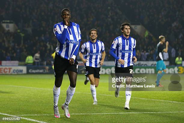 Lucas Joao of Sheffield Wednesday celebrates after scoring his team's second goal during the Capital One Cup fourth round match between Sheffield...