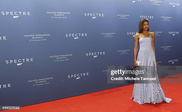 Actress Naomie Harris arrives on the red carpet during the swiss premiere of 007, James Bond Film "Spectre" October 27, 2015 at the Hallenstadion in...