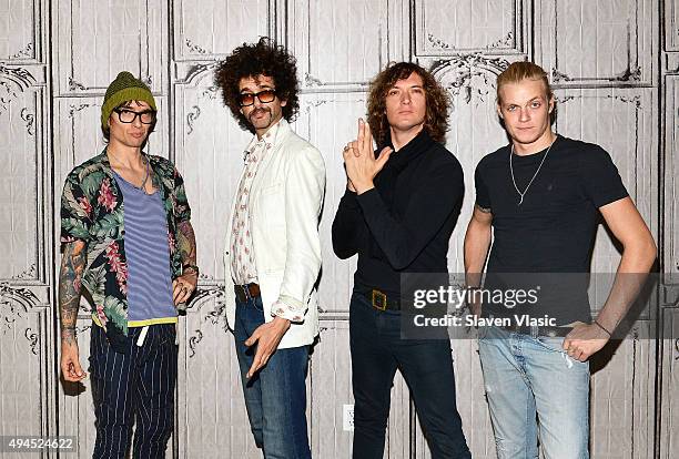 Justin Hawkins, Frankie Poullain, Dan Hawkins and Rufus Taylor of the band "The Darkness" visit AOL BUILD to discuss their new album "Last Of Our...