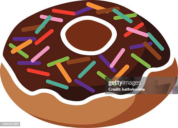 chocolate donut with candy sprinkles - chocolate icing stock illustrations
