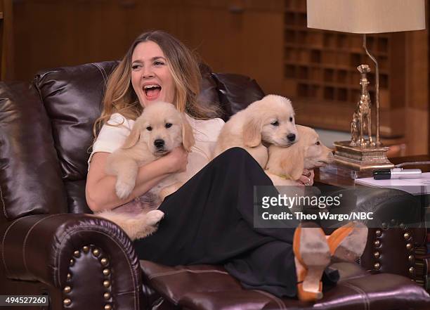 Drew Barrymore Visits "The Tonight Show Starring Jimmy Fallon" at Rockefeller Center on October 27, 2015 in New York City.
