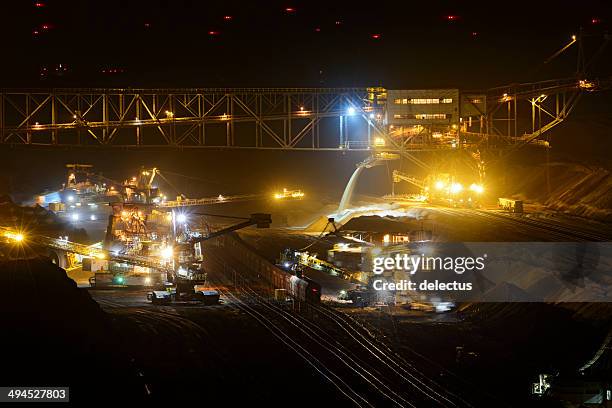 bucket chain excavators - lignite mining at night - machine movement stock pictures, royalty-free photos & images