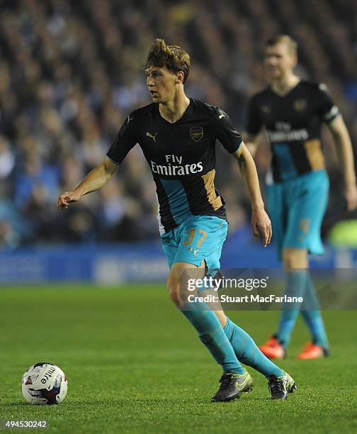 Krystian Bielik of Arsenal during the Capital One Cup Fourth Round match between Sheffield Wednesday and Arsenal at Hillsborough Stadium on October...
