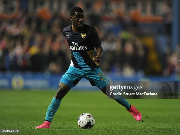 Joel Campbell of Arsenal during the Capital One Cup Fourth Round match between Sheffield Wednesday and Arsenal at Hillsborough Stadium on October 27,...