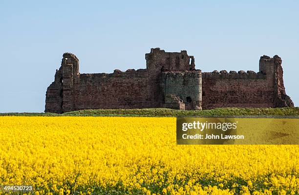 Tantallon Castle is a semi-ruined mid-14th-century fortress, located 5 kilometres east of North Berwick, in East Lothian, Scotland. It sits atop a...